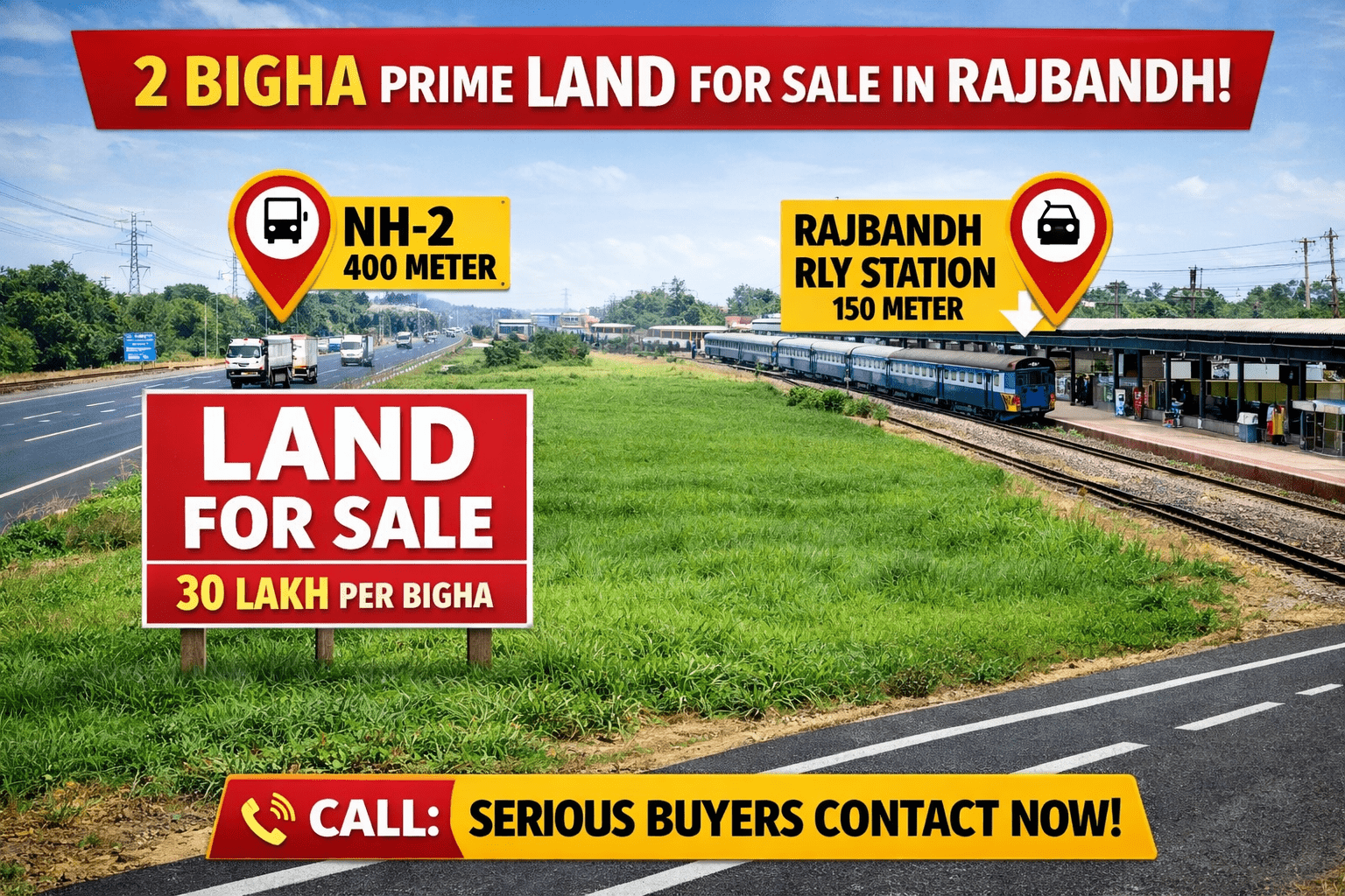 2 Bigha Prime Land for Sale in Rajbandh, Best Investment Opportunity Near NH-2 & Railway Station