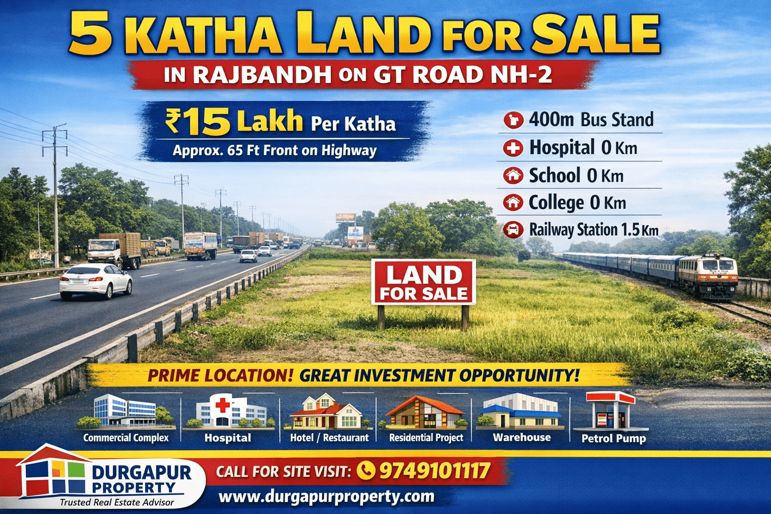 5 Katha Land for Sale in Rajbandh on GT Road NH-2 | Prime Highway Property at ₹15 Lakh/Katha
