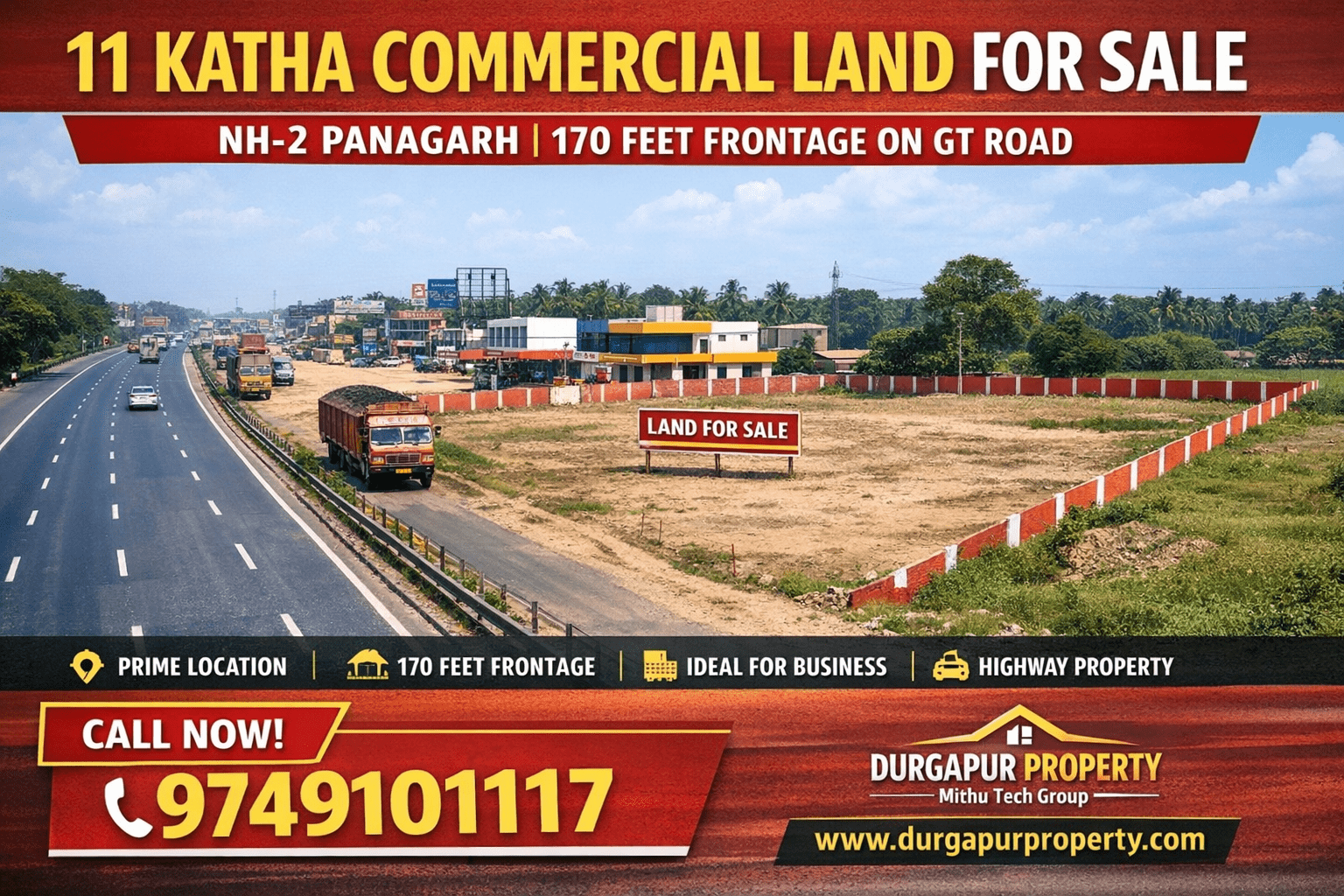 11 Katha Prime Commercial Land for Sale in Panagarh on NH-2 (GT Road Facing) – Best Investment Opportunity in Durgapur Region
