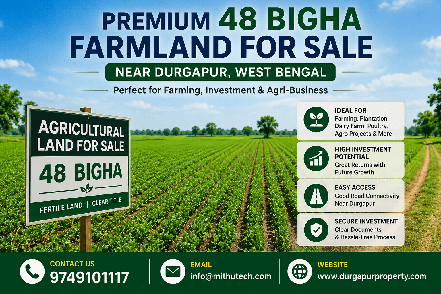 Buy 48 Bigha Farmland Near Durgapur | Agricultural Land Investment Opportunity in West Bengal