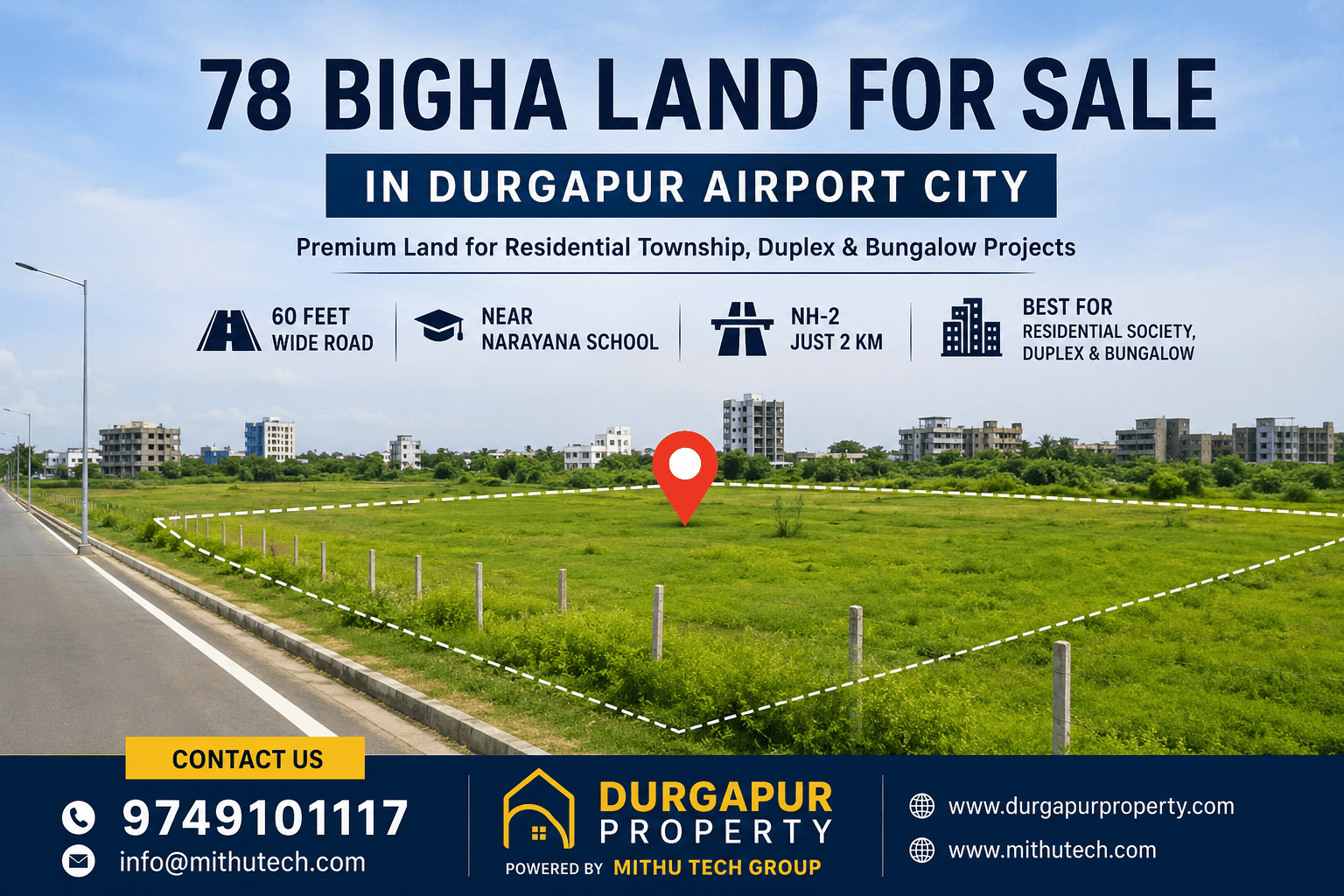 78 Bigha Land for Sale in Durgapur Airport City | Residential Township & Duplex Project Land