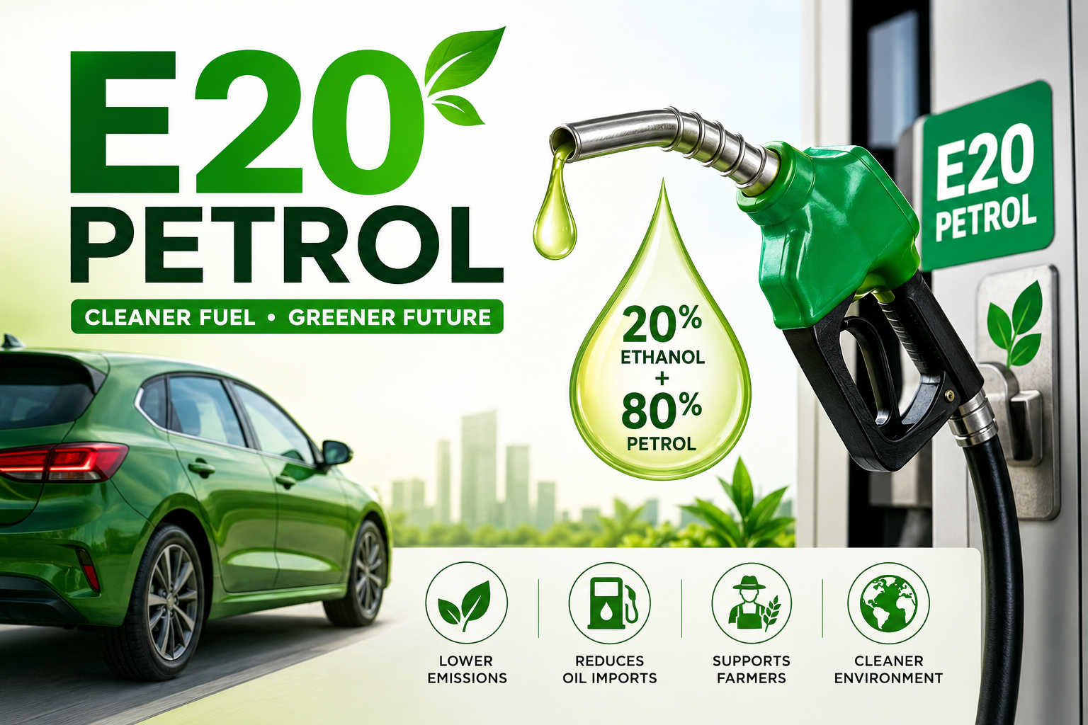 E20 Petrol Explained: Benefits, Mileage, Engine Compatibility, Price & Complete Guide (2026)