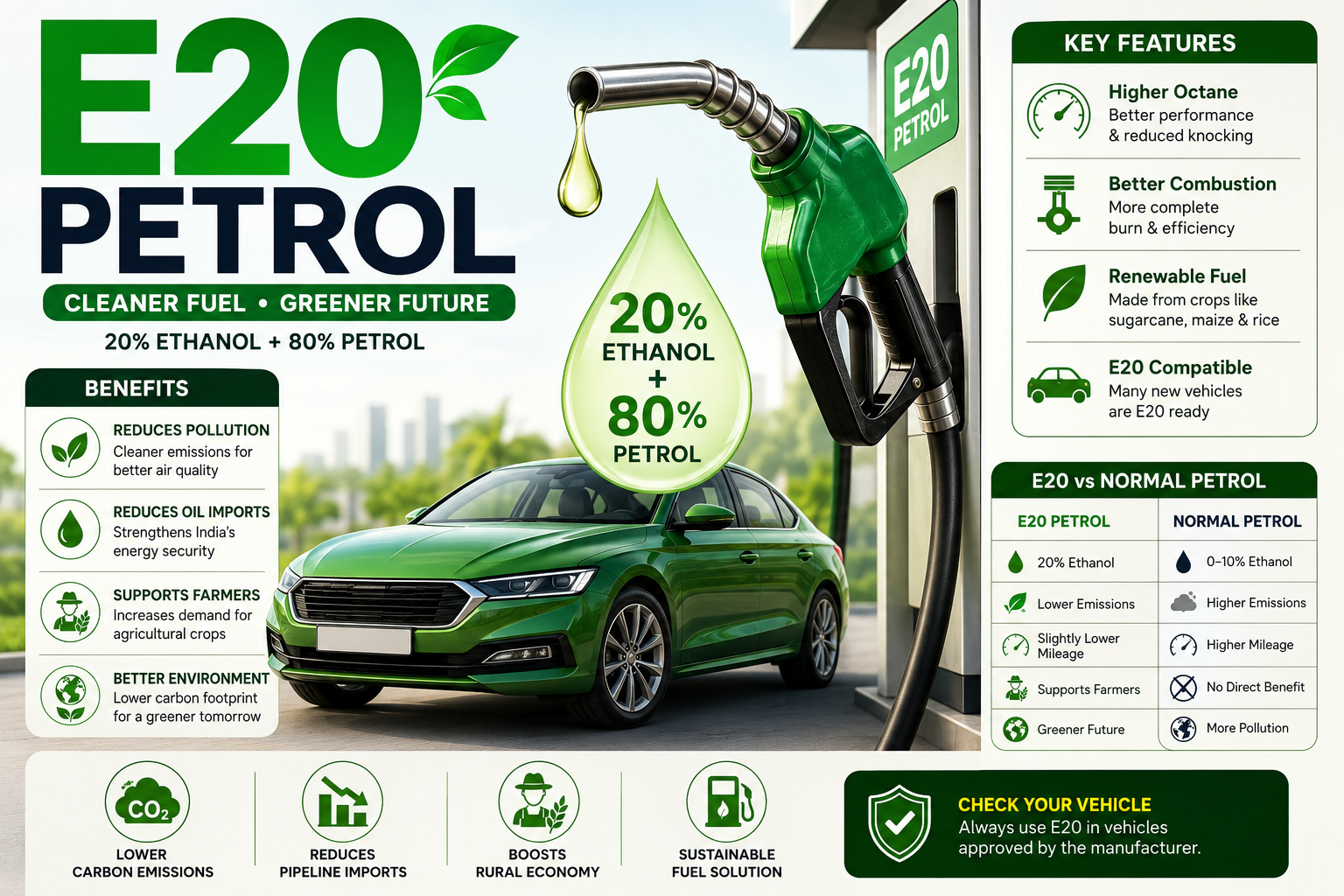 E20 Petrol Complete Guide Engine Performance, Mileage, Advantages, Disadvantages, Maintenance & Myths