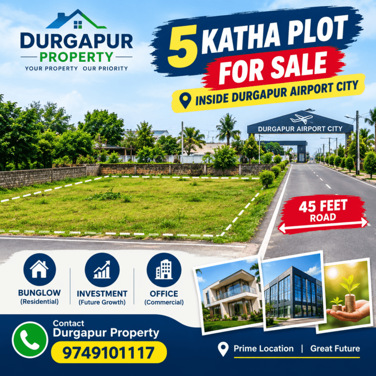 5 Katha Plot for Sale Inside Durgapur Airport City | 45 Feet Road | Bunglow & Investment