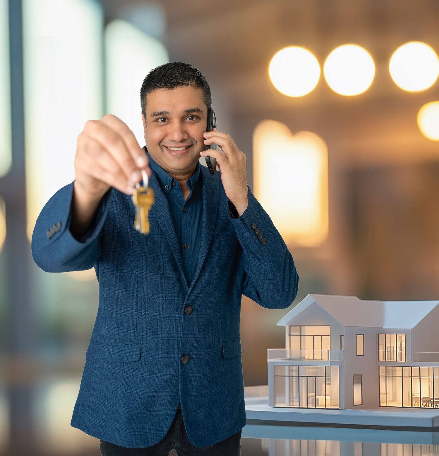 Professional real estate agent presenting house keys